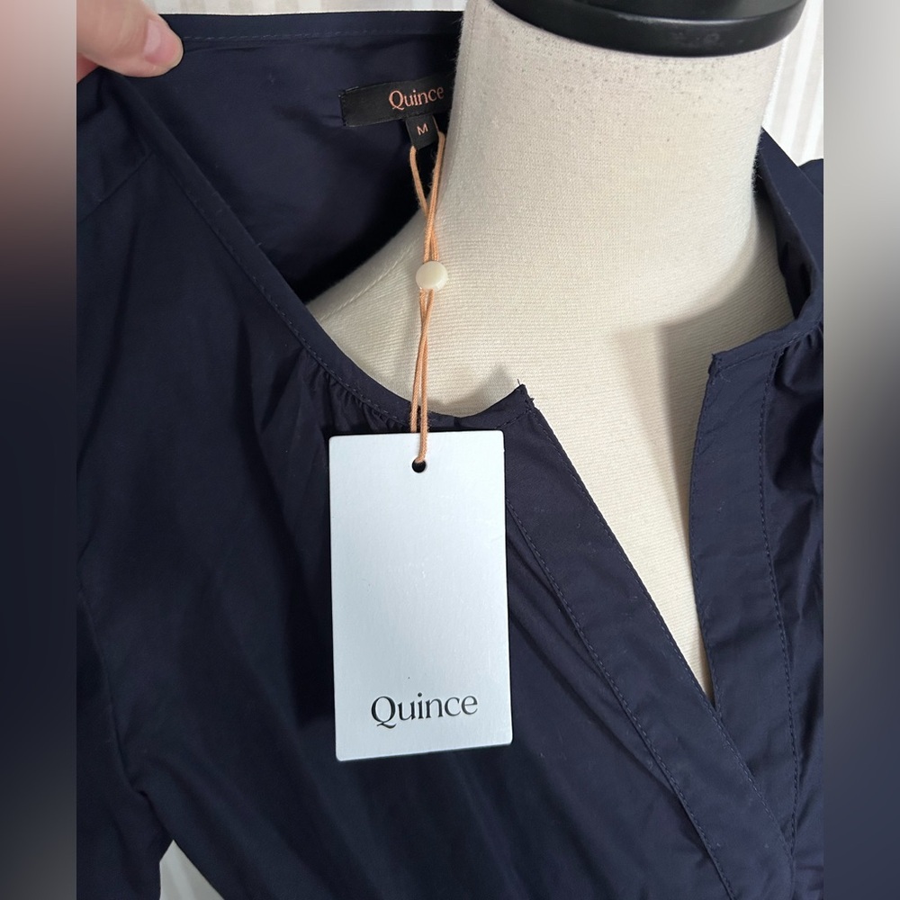 NWT Quince 100% Organic Cotton Navy Poplin Tiered Maxi Dress Women’s Sz Medium - Picture 9 of 11